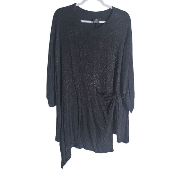 Endless Knot Art Jacquard Asymmetrical Tunic Blouse Women's M/L Black Artsy Boho - Picture 1 of 10